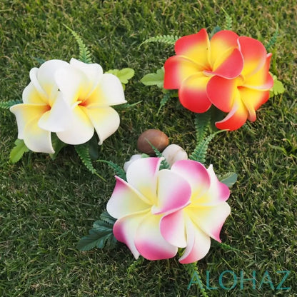 Yellow plumeria double joy hawaiian flower hair clip